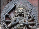 Kathmandu Bhaktapur 06-6 Nyatapola Temple Stairway Singhini Lion Goddess Here is a close up of Singhini, the lion goddess, on the top of the stairway to the Nyatapola Temple in Bhaktapur.